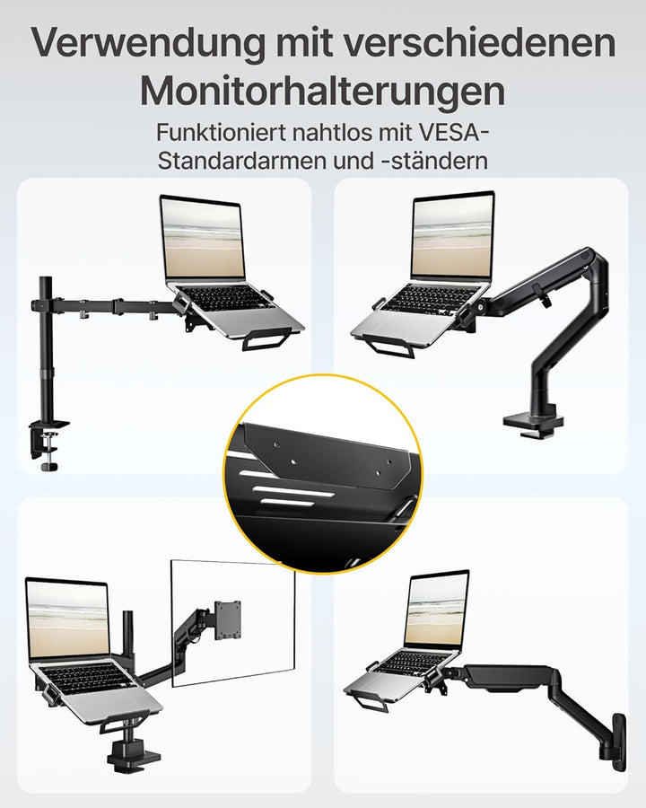 monTEK Verstellbare Laptop Ablage für Monitorarm, universeller 75x75/100x100 VESA Laptop Halterung v