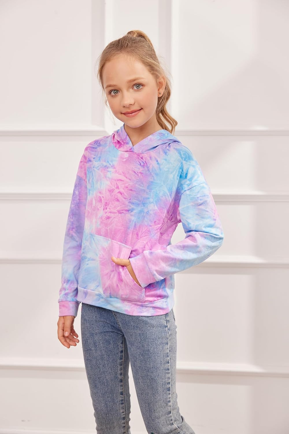 Arshiner Mädchen Hoodie Batik Kinder Pullover Freizeit Mode Sweatshirt mit Kapuze Herbst Winter Lang