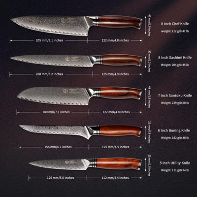 YARENH 8-Teilig Damast Messerset mit Messerblock, 73 Schichten High-Carbon Damaststahl Kochen Küchen