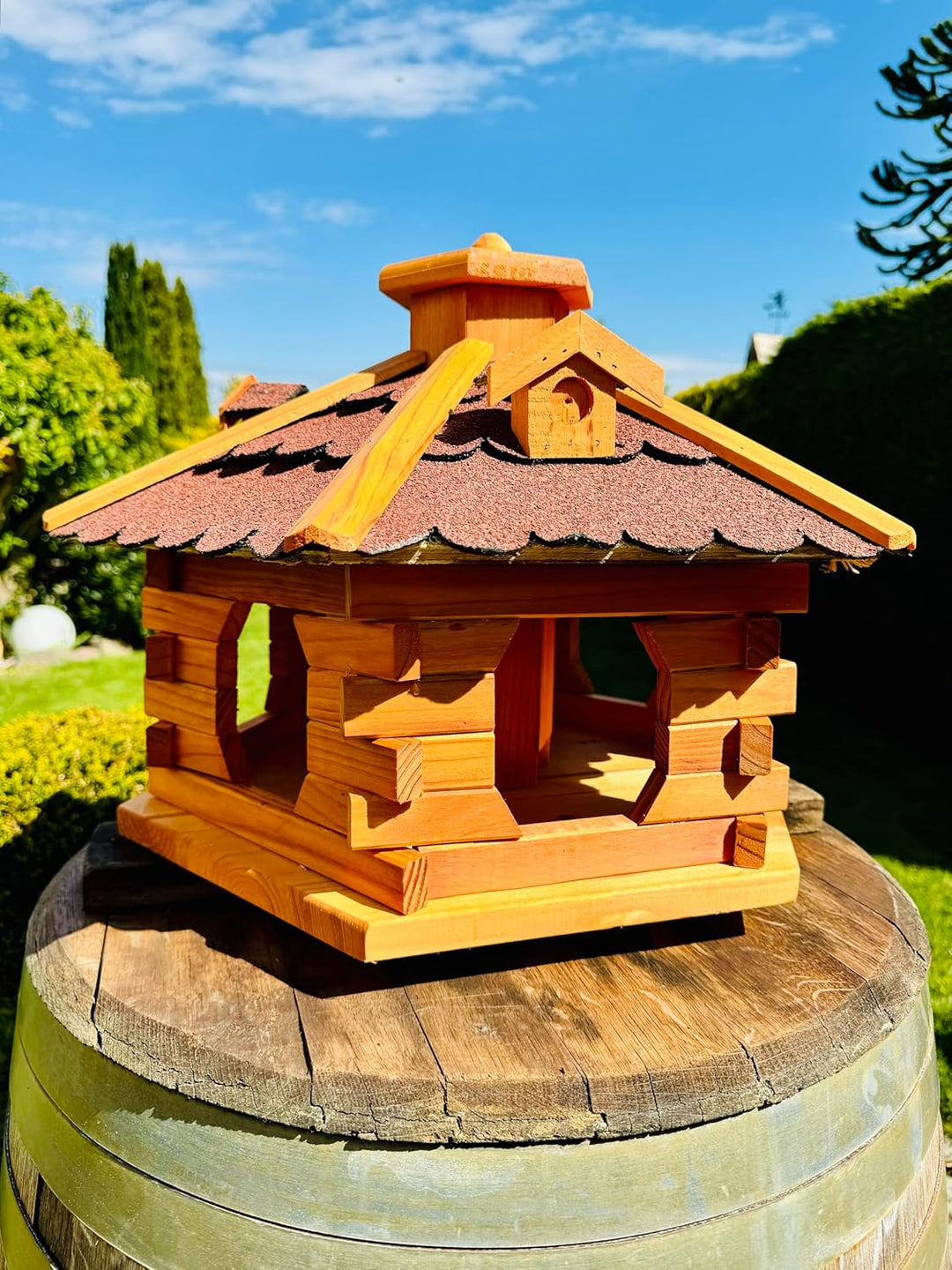 handgefertigtes Sechseck Vogelhaus aus Holz wetterfest M - XXL mit und ohne Ständer I Futterhaus I F