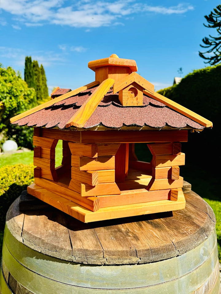 handgefertigtes Sechseck Vogelhaus aus Holz wetterfest M - XXL mit und ohne Ständer I Futterhaus I F