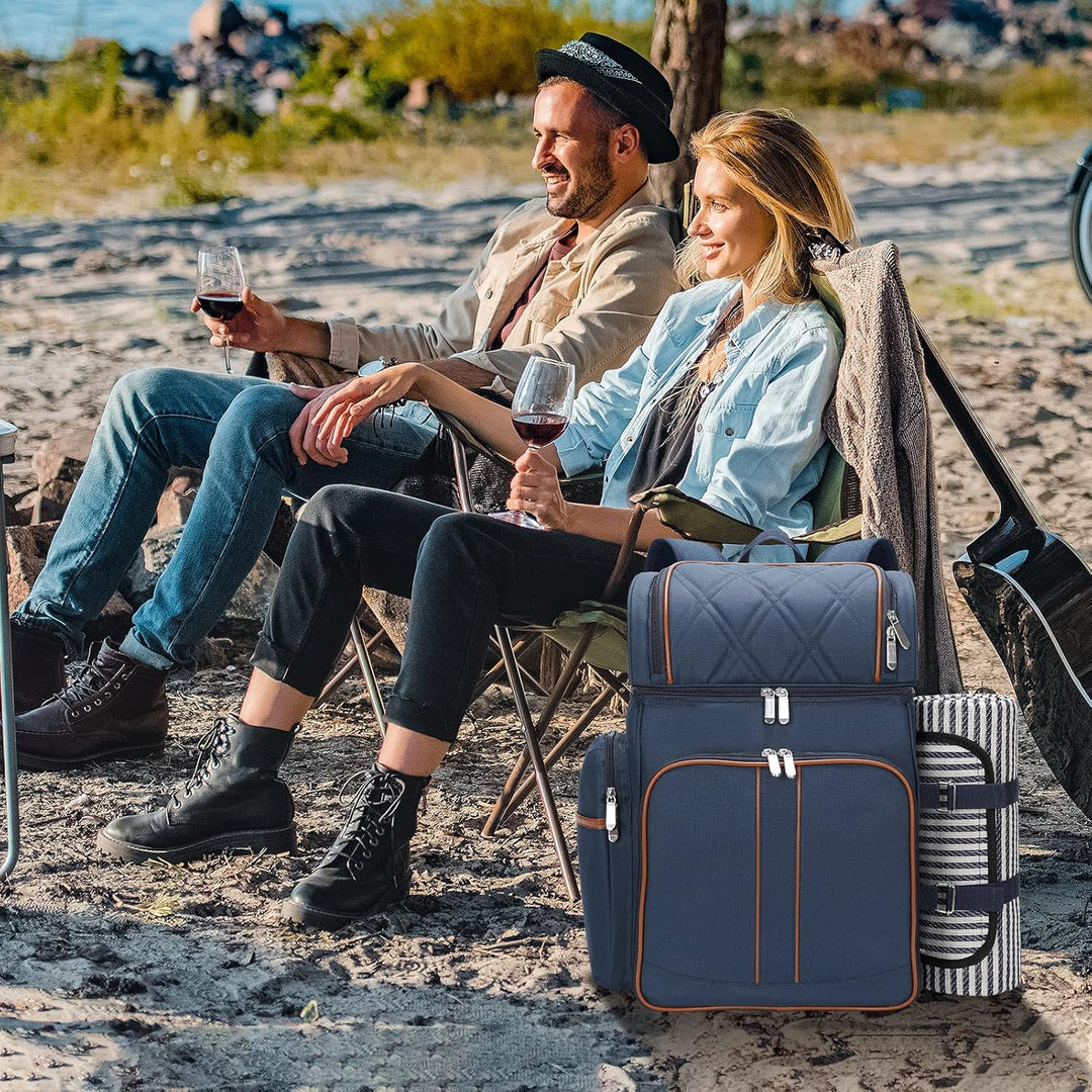 Picknick-Rucksack für 4 Personen, Picknickkorb-Set, auslaufsichere Picknicktasche, Strandkühlrucksac