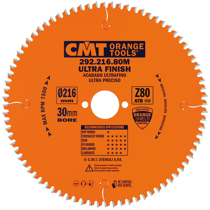 Cmt orange Tools 292.216.80 M Präzision Schneiden – Kreissägeblatt 216 x 2,8 x 30 Z = 80 WZ Wechselz