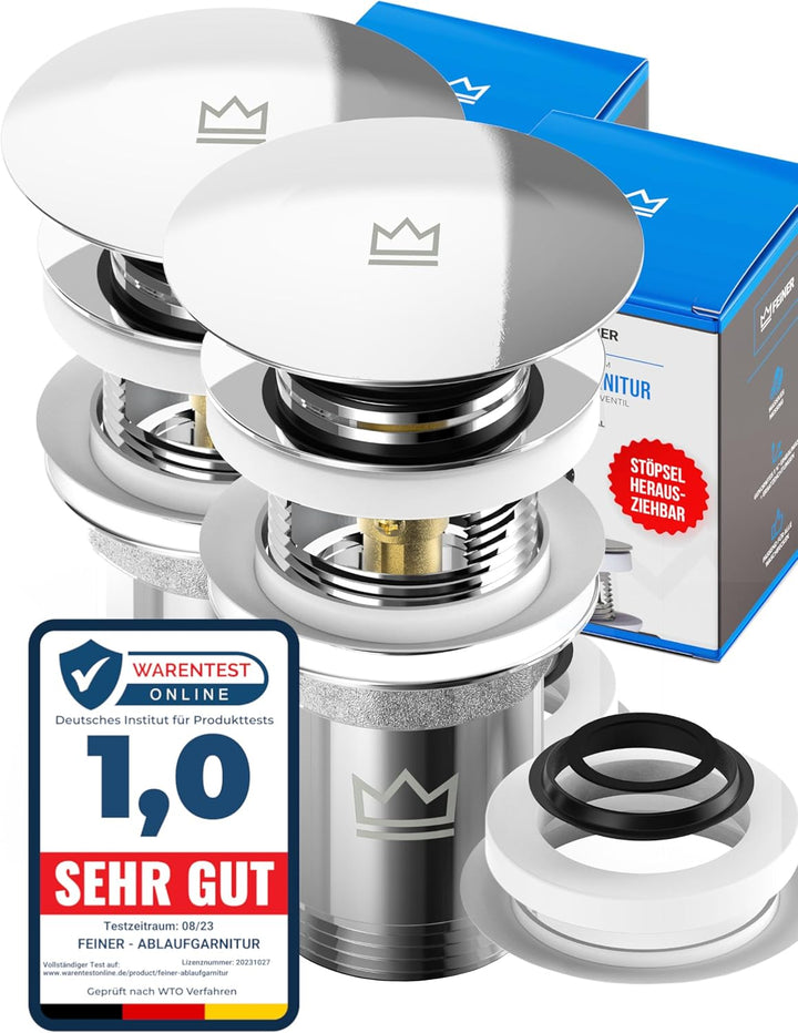 FEINER® 2-er Set, Waschbecken Ablaufgarnitur für Waschbecken & Waschtisch Aller Art MIT Überlauf, St