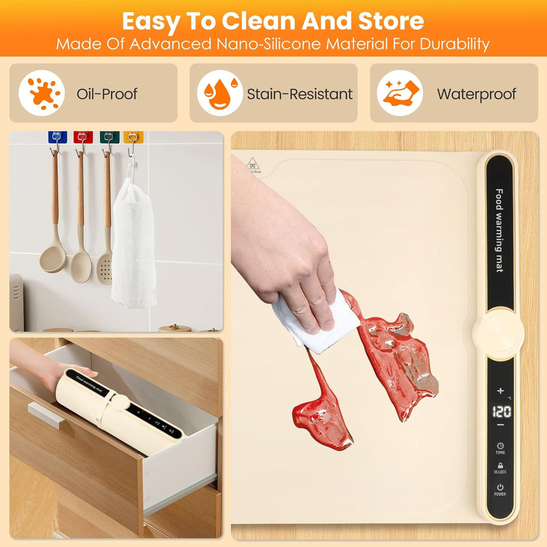 Warmhalteplatte Elektrisch,Speisenwärmer Ganzflächige Erwärmung,8s Schnellheizung, 9-stufig einstell