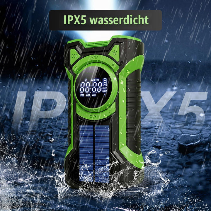 5000 mAh Notfallradio, Wasserdichtes Solar Radio mit Bluetooth, Aufladbares Powerbank Radio, Handkur