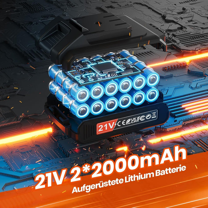 Akkuschrauber, 21V Akku Schlagbohrschrauber mit 2 Akkus 2.0Ah, 25+3 Drehmomentstufen Akkuschrauber,A