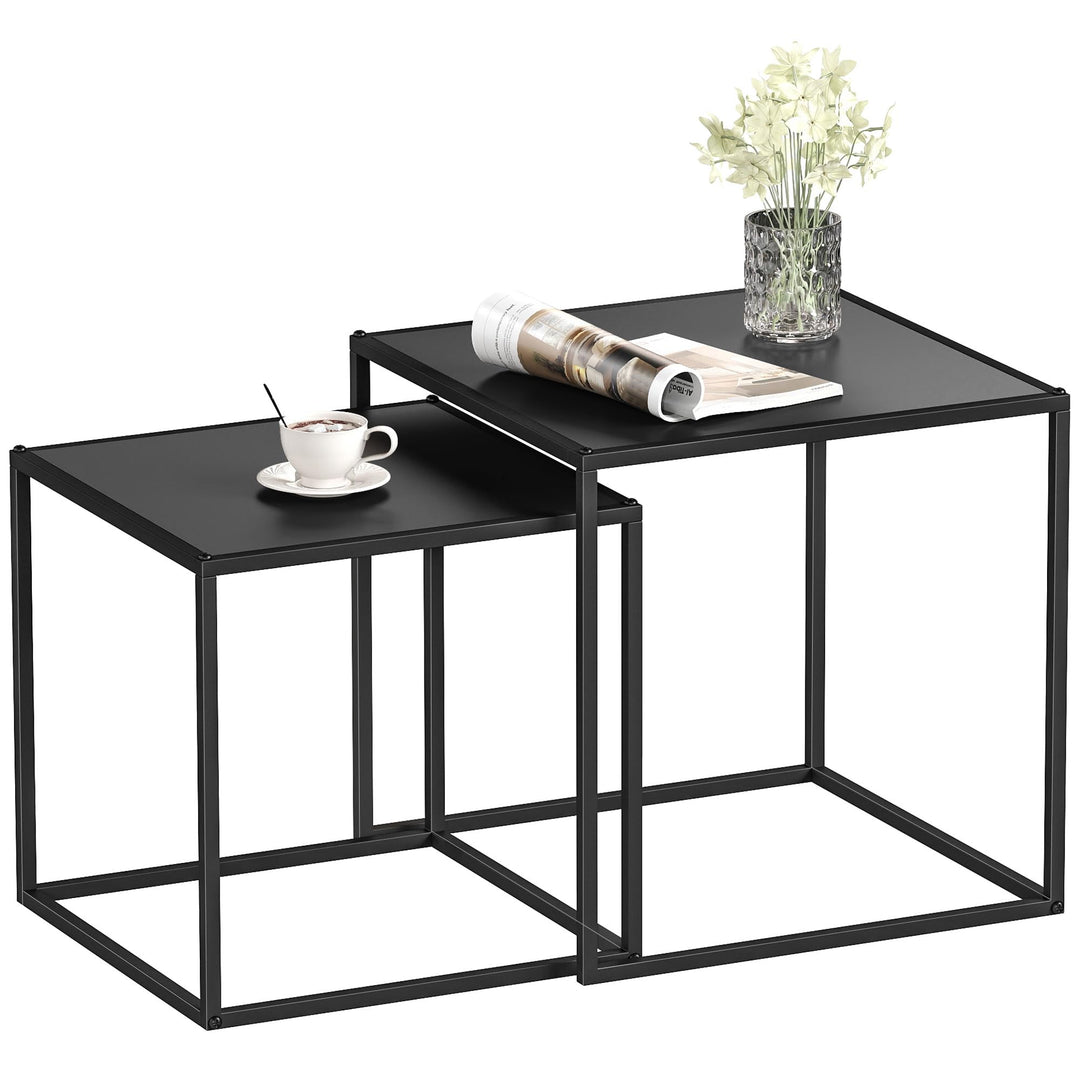 HOMCOM 2er-Set Couchtisch, Eckiger Beistelltisch, Kaffeetisch aus Stahlgestell, Sofatisch für Wohnzi