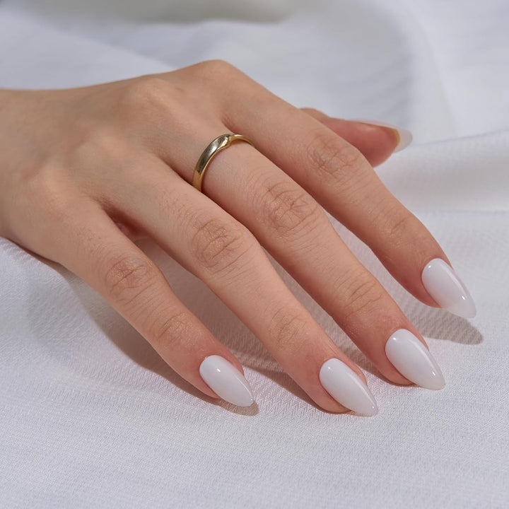 BTArtbox Almond Press on Nails Kurz White Glossy Fake Nägel Short Sheer Einfarbig künstliche Falsche