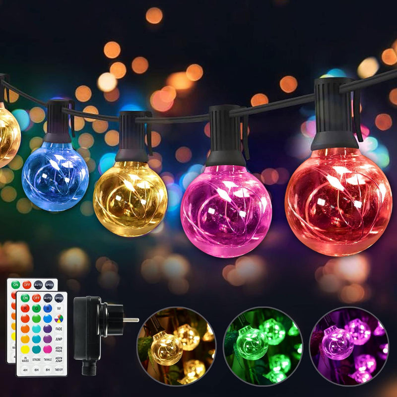 30 LED Lichterkette Aussen Bunt, Lichterkette Aussen Strom, 18 Farben Wasserdicht IP65 G40 Glühbirne