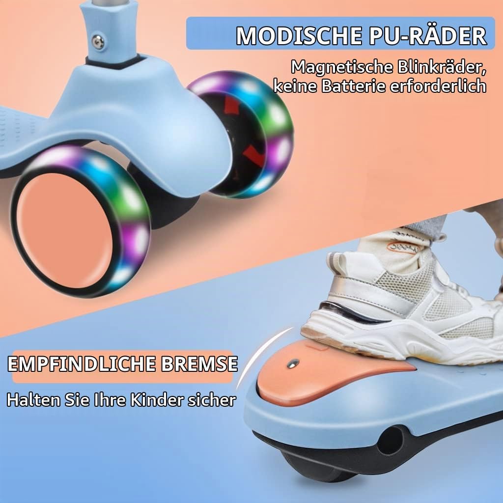 Kinderroller ab 3 Jahren, Roller Kinder mit LED-Rädern, Faltbare Kinderscooter für 3-10 Jahren Blau,