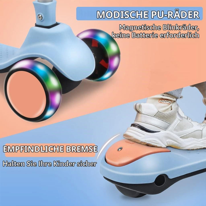 Kinderroller ab 3 Jahren, Roller Kinder mit LED-Rädern, Faltbare Kinderscooter für 3-10 Jahren Blau,