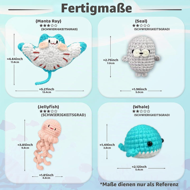 YAMAXIN Häkelset für Anfänger – Ocean Animal Amigurumi DIY Garn Kit mit Schritt-für-Schritt-Anleitun