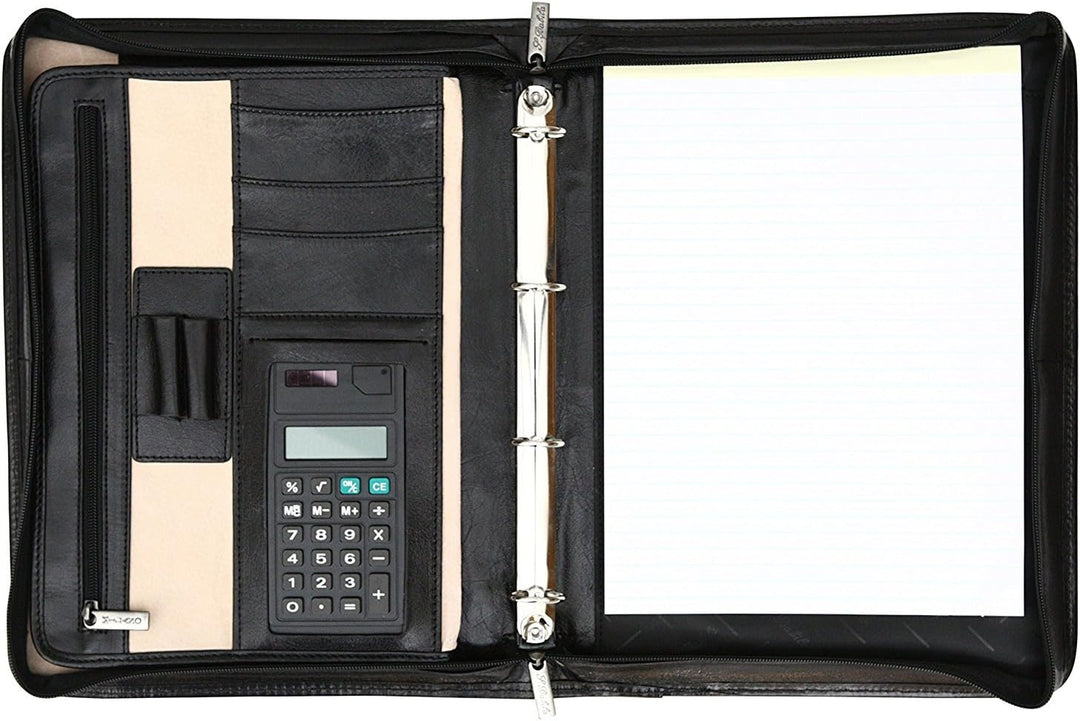 San Babila - Konferenzmappe aus Vollleder mit Reissverschluss & Vordertasche Schwarz, Schwarz