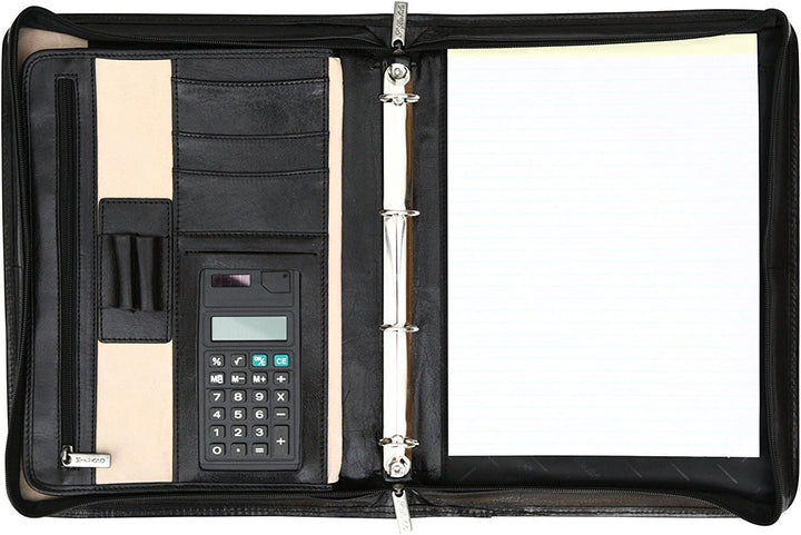 San Babila - Konferenzmappe aus Vollleder mit Reissverschluss & Vordertasche Schwarz, Schwarz