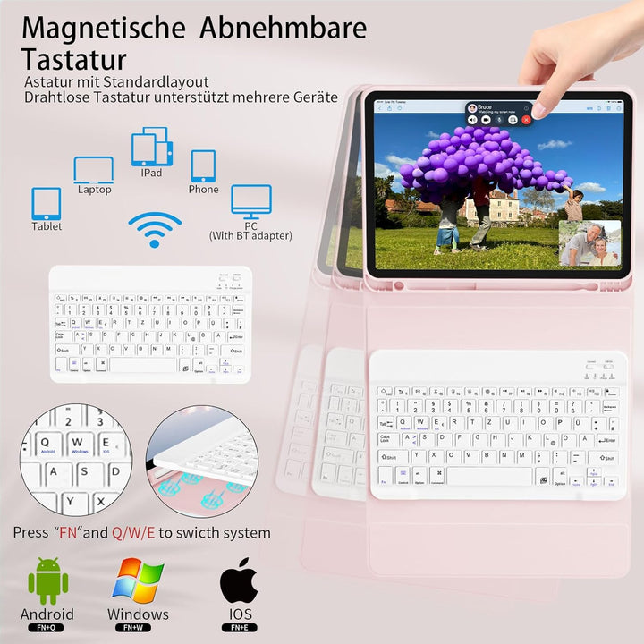 Hülle mit Tastatur für iPad Air 11 Zoll M3/M2 (2025/2024), iPad Air 5./4. Generation (2022/2020) 10,