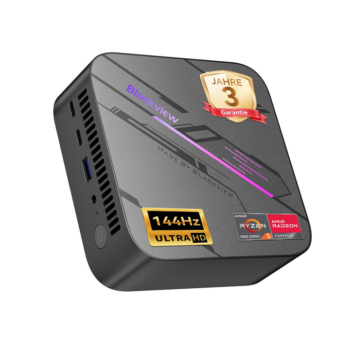 Blackview MP100 Mini PC AMD Ryzen 7430U, 144Hz 4K 3 Display Desktop PC, AMD Radeon Graphics，16GB RAM