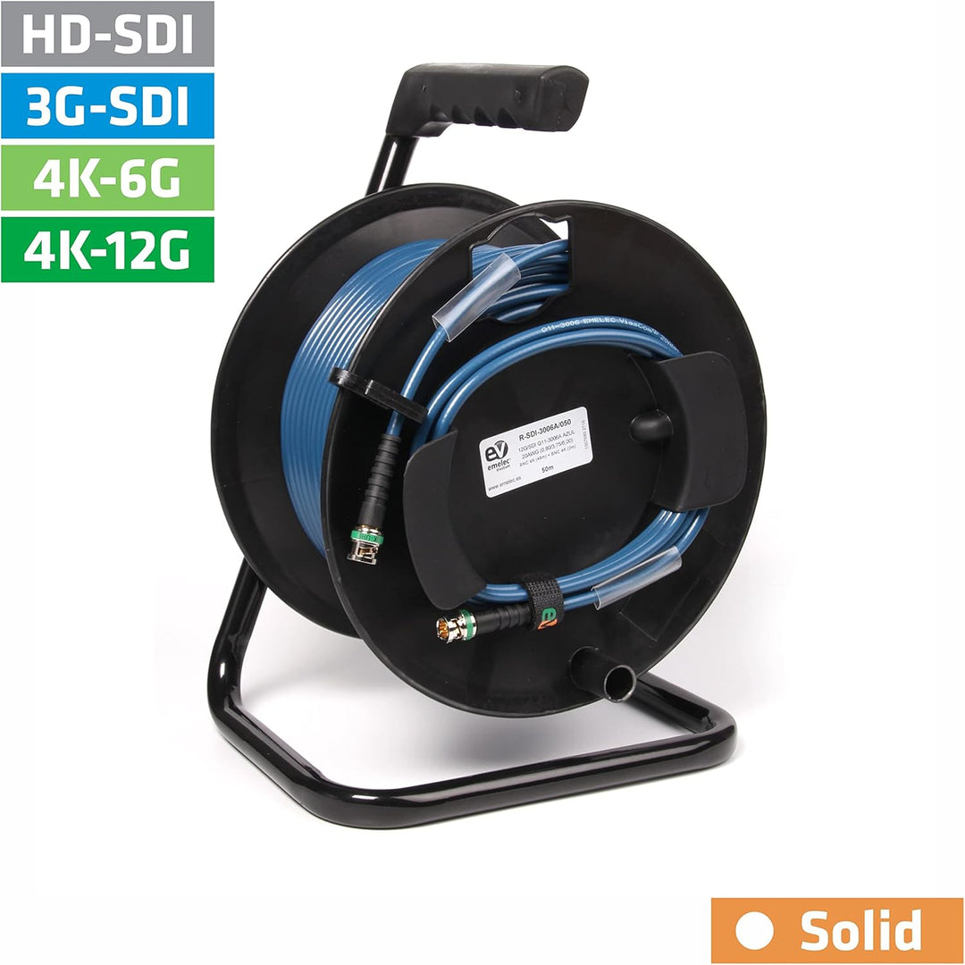 Emelec VíasCom R-SDI-3006A/050 – 50 m Videokabel 4K-UHD 12G-SDI (0.8/3.75/6.0) montiert auf Kabelträ