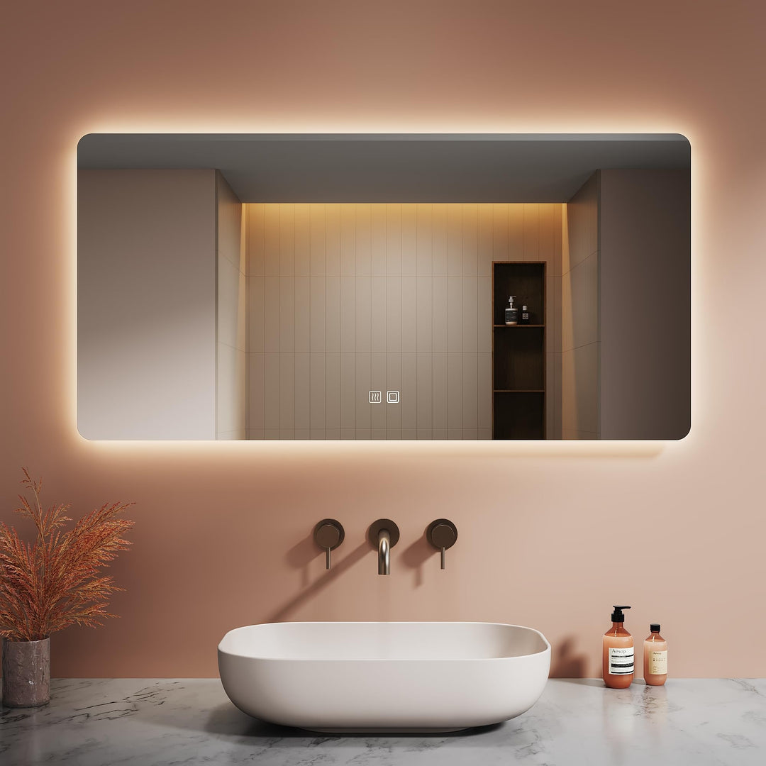 Badspiegel mit Beleuchtung, 120x60x3.5cm, Wandspiegel mit 3.5 cm kupferfreiem Glas, LED mit 3 Farben