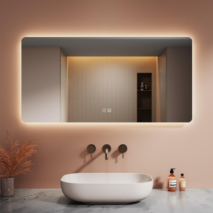 Badspiegel mit Beleuchtung, 120x60x3.5cm, Wandspiegel mit 3.5 cm kupferfreiem Glas, LED mit 3 Farben