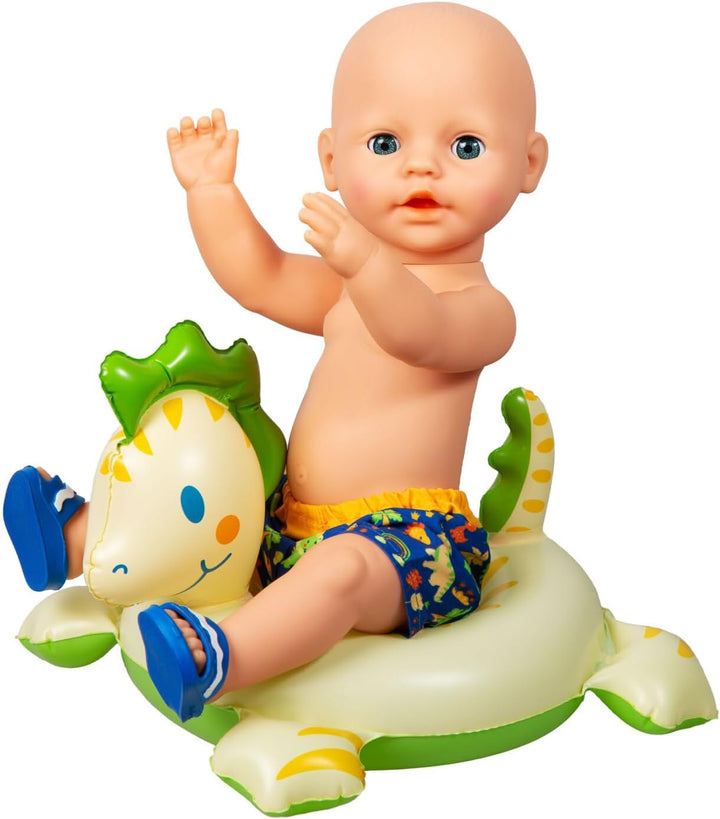 Heless 22 - Schwimm-Set für Puppen im Dino-Design, 3 teilig mit Bade-Hose, Badeschlappen und Schwimm