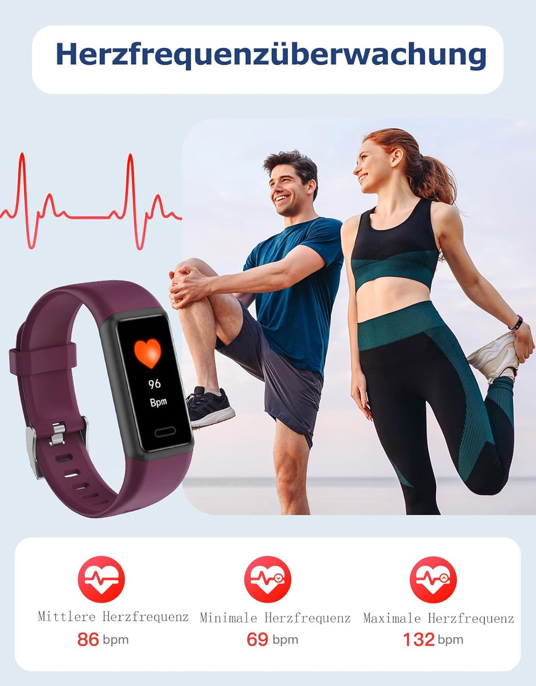 Cloudpoem Fitness Tracker,Fitnessuhr für Damen Herren mit Pulsuhr,Schrittzähler,Kalorienzähler,Schla