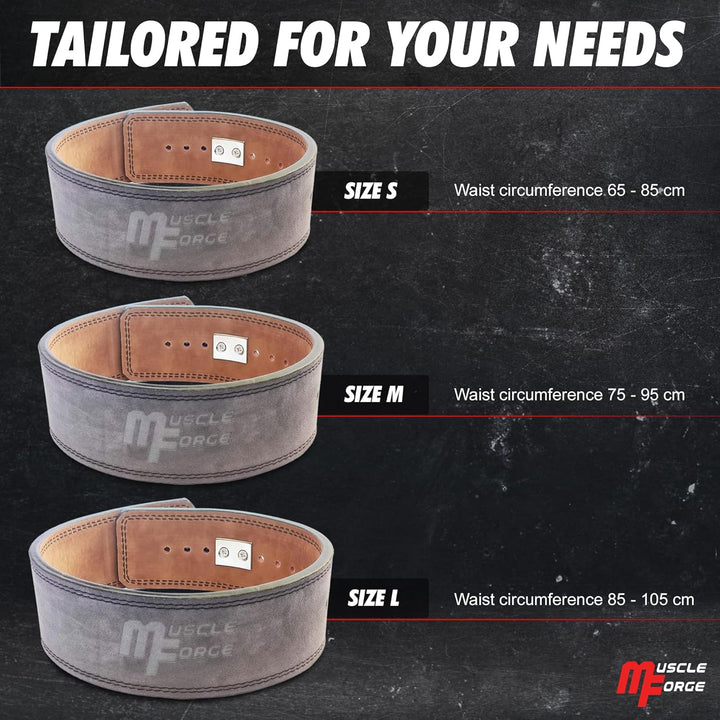 MuscleForge Leder Powerlifting Gürtel mit Stahlschnalle - Gewichthebergürtel für Powerlifting, Weigh