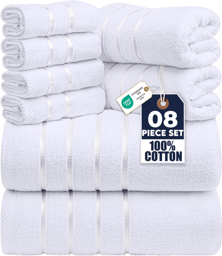 Utopia Towels - 8er-Pack Handtuch-Set mit Aufhängeschlaufe aus 97% Baumwolle, saugfähig und schnell
