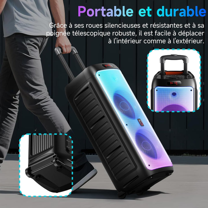 JYX Karaoke Maschine mit 2 Mikrofonen, LED Licht – Bluetooth 5.3, TF/USB/AUX/TWS/LIVE, Karaoke Box &