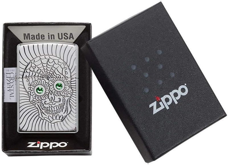 Zippo Armor Sugar Skull Design hochglanzpoliertes Chrom-Emblem angebrachtes Taschenfeuerzeug 49172 C