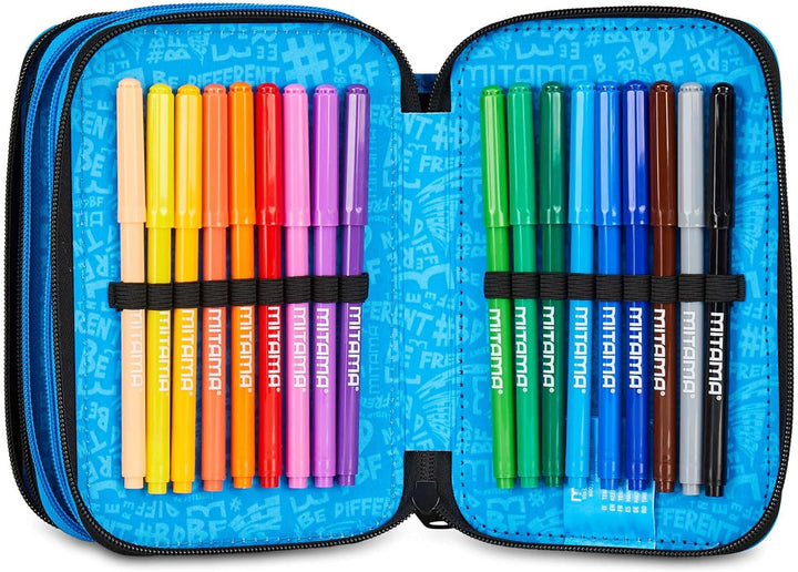 Mitama Federmäppchen mit 3 Fächern und 47 Teilen, gefülltes Schüleretui, Federtasche für Schreibware