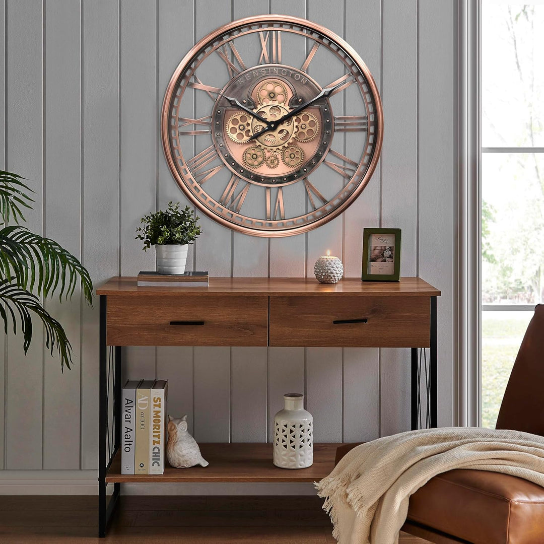 CLXEAST Moderne Wanduhr mit beweglichem Getriebe, Bronze, Kupfer, römische Zahlen (53,5 cm) Römische
