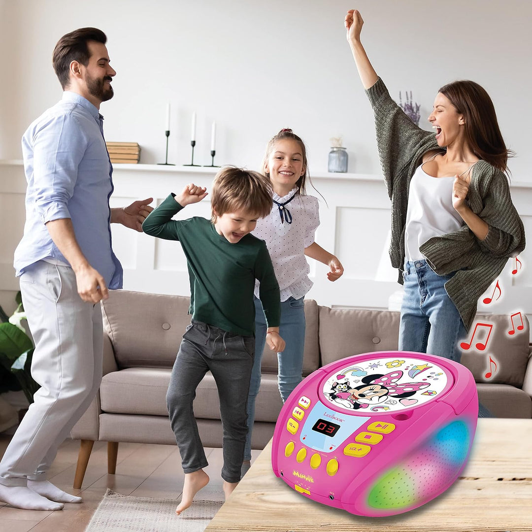 Lexibook RCD109MN Disney Minnie-Bluetooth-CD-Player für Kinder-Tragbar, Lichteffekte, Mikrofonbuchse