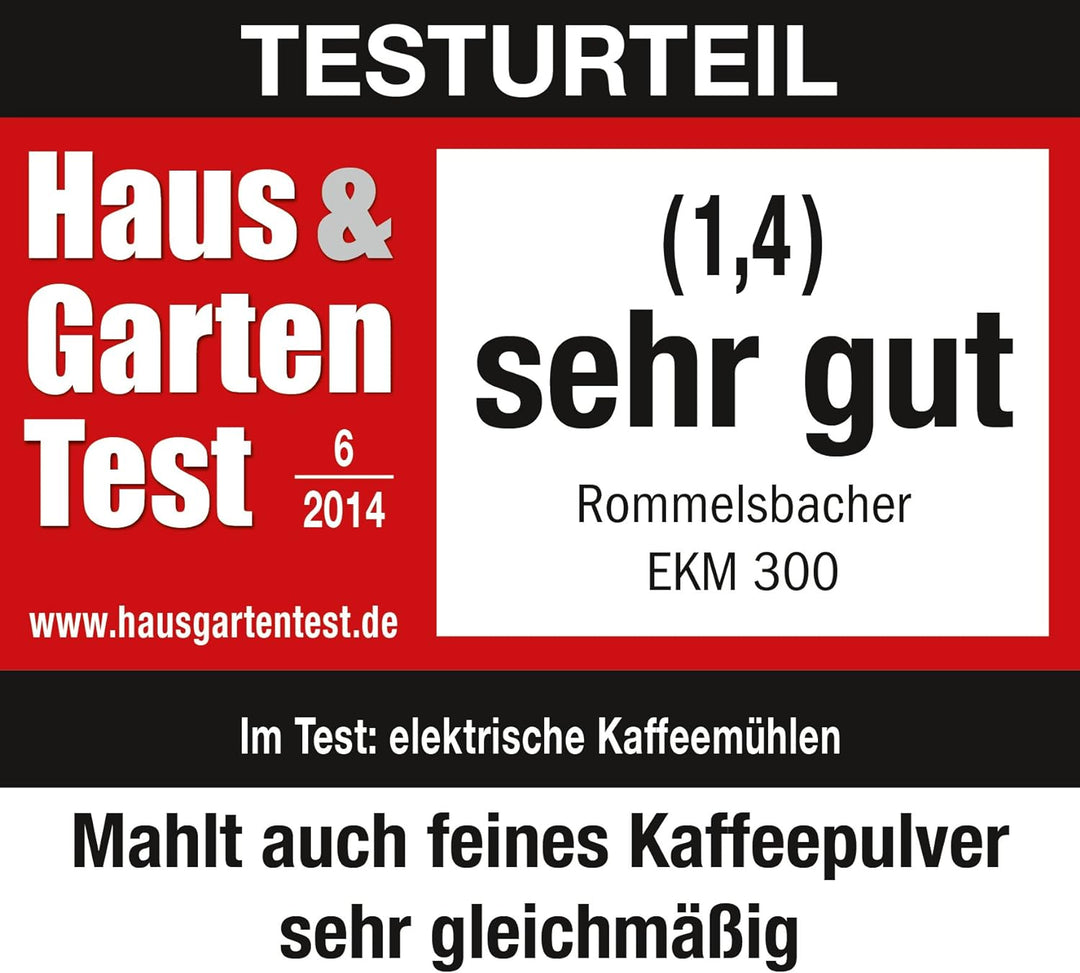 ROMMELSBACHER Kaffeemühle EKM 300 - Kegelmahlwerk aus Edelstahl, Mahlgrad in 12 Stufen, Mengendosier