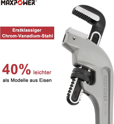 MAXPOWER 350mm Rohrzange Chrom Rohrzange für Plastikrohre 45° Rohrzange Profi Maximale Öffnung 33mm