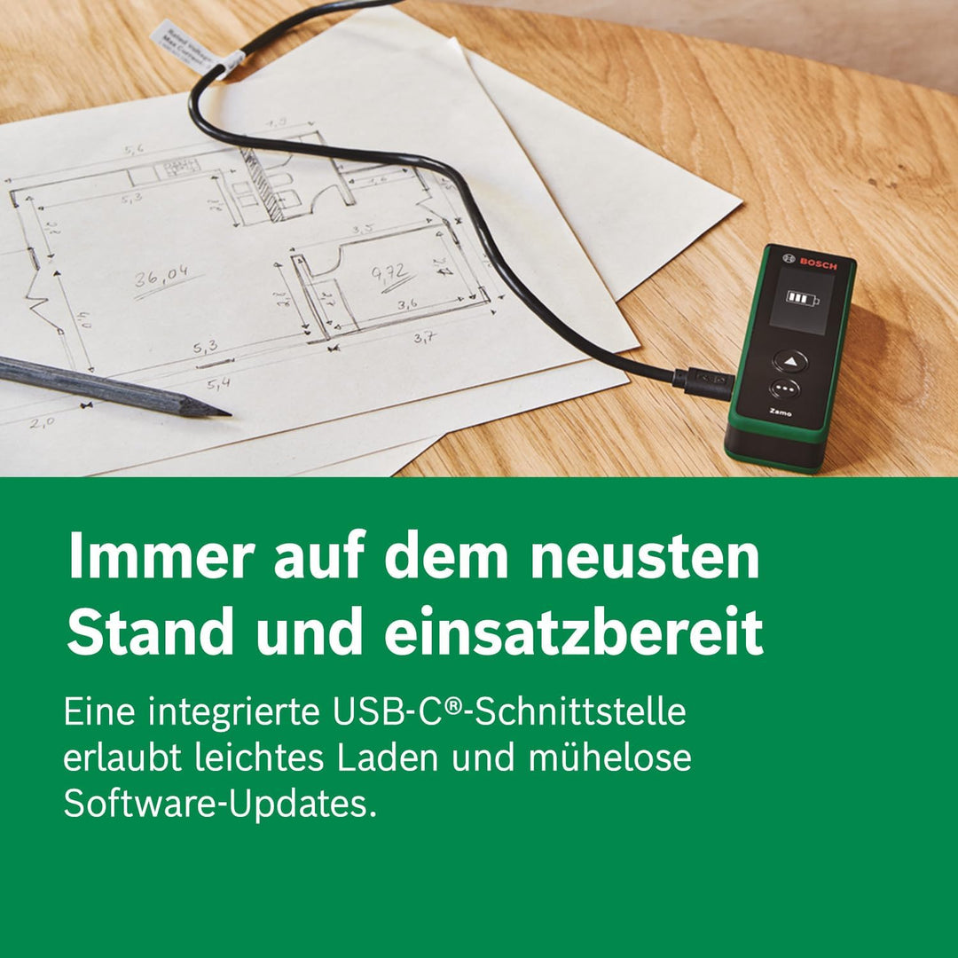 Bosch Laser-Entfernungsmesser Zamo der 4. Generation mit 3 Aufsätzen (einfaches und präzises Messen