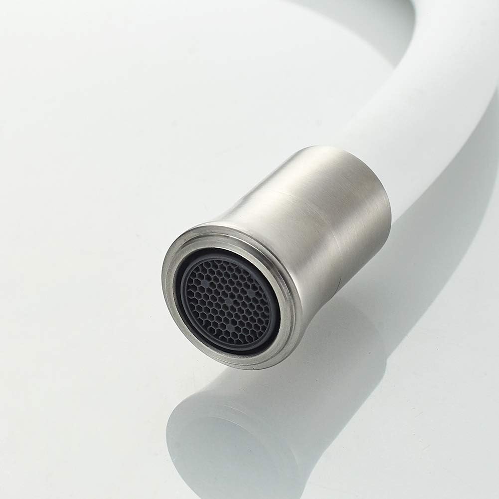 Ibergrif, Einhebel Küchenarmatur, Wasserhahn für Küche mit Weiss Flexibler Auslauf, Supersteel, Weis