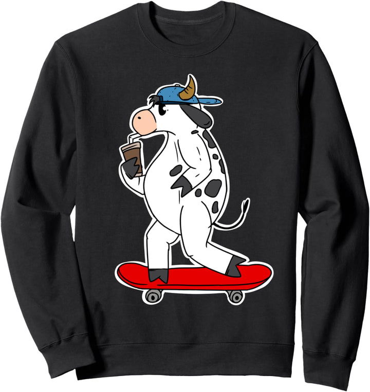 Lustige Kuh Skateboarding Lover Niedliche Skateboarder Kuh Sweatshirt