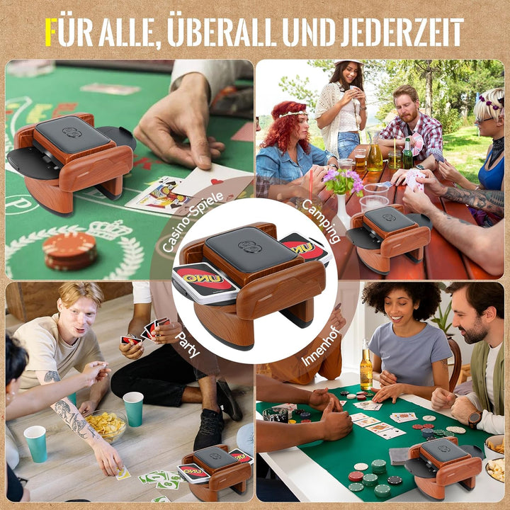 Kartenmischmaschine Elektrische, Geräuscharmer Kartenmischer für 2 Kartensätze, Wiederaufladbare Mis