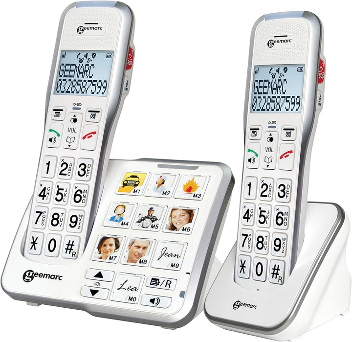 Geemarc Amplidect 595 Photo Duo - Verstärkte Festnetztelefone mit SOS-Funktion, starkem Klingelton u