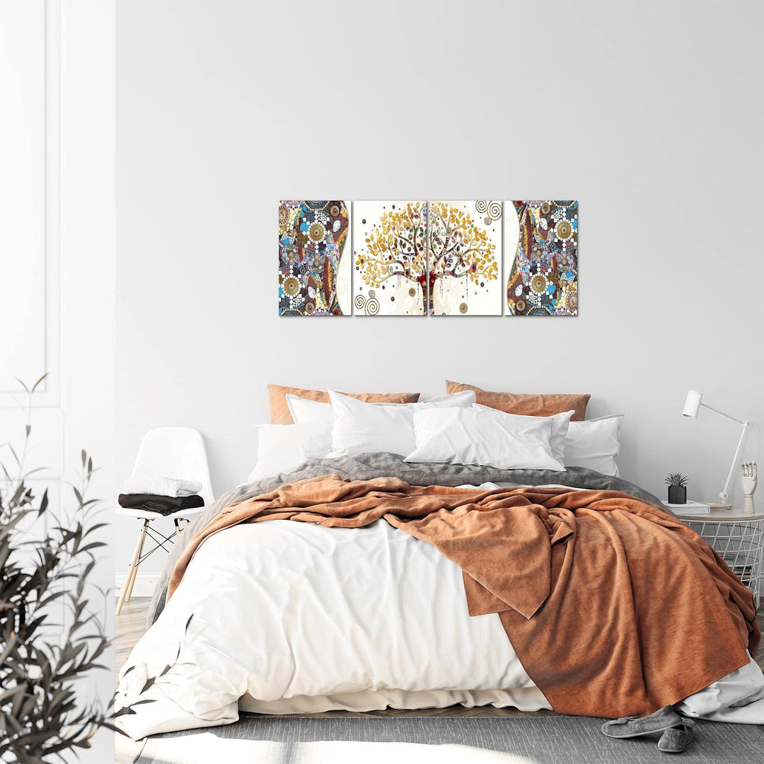 Runa Art Bilder Set 4 Teilig Gustav Klimt Baum des Lebens Wandbilder XXL Wohnzimmer 160 x 50 cm Bunt