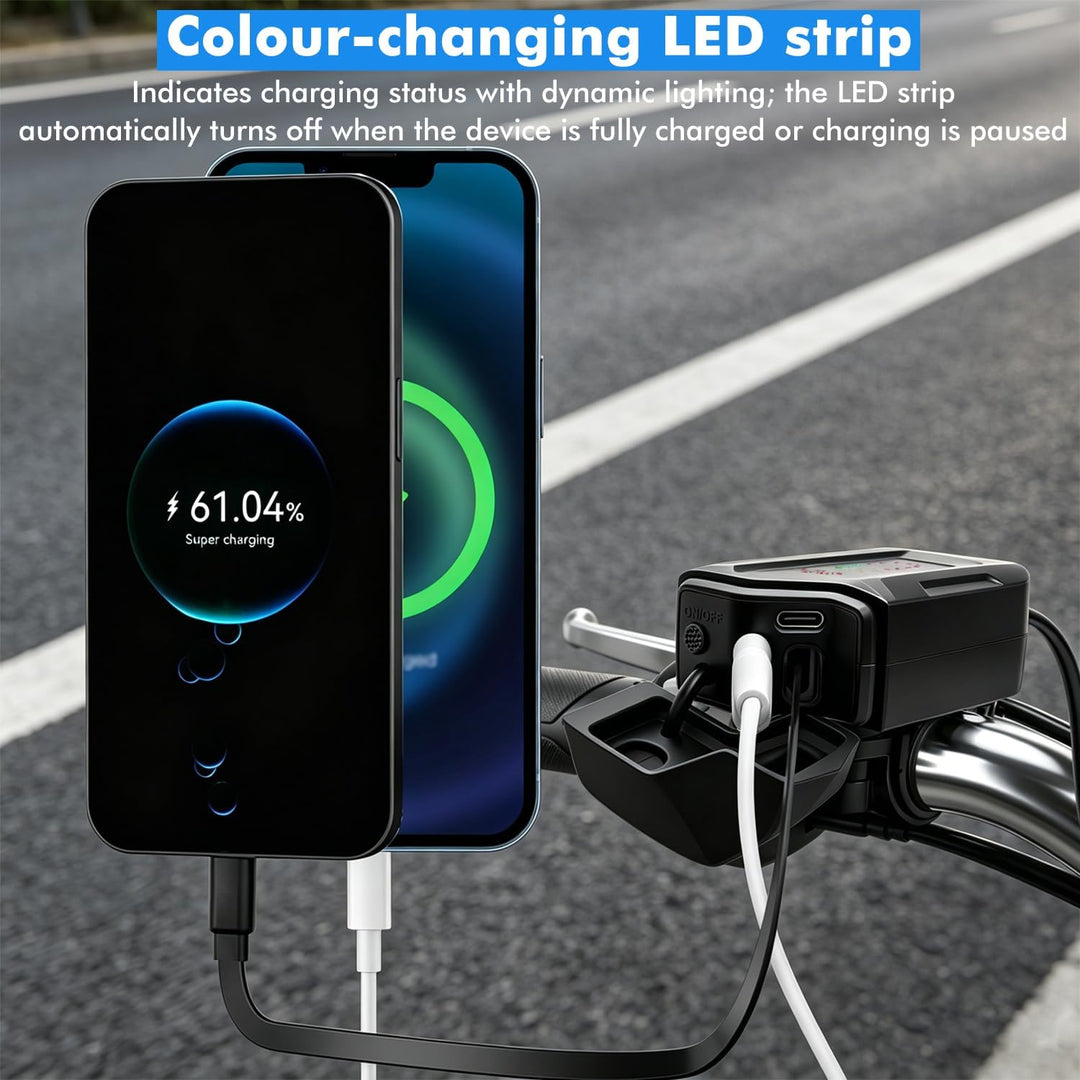 USB Steckdose Motorrad mit Einziehbarem Kabel, PD und QC3.0 Adapter, Motorrad USB Steckdose Wasserdi