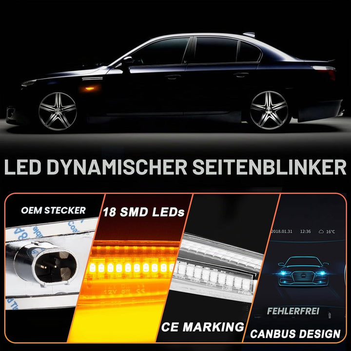 2 Stück LED Blinker für BMW E90 E91 E60 E61 E81 E82 E46 E36 E87 E88 E92 E93 X1 E84 X3 E83 X5 E53, Se