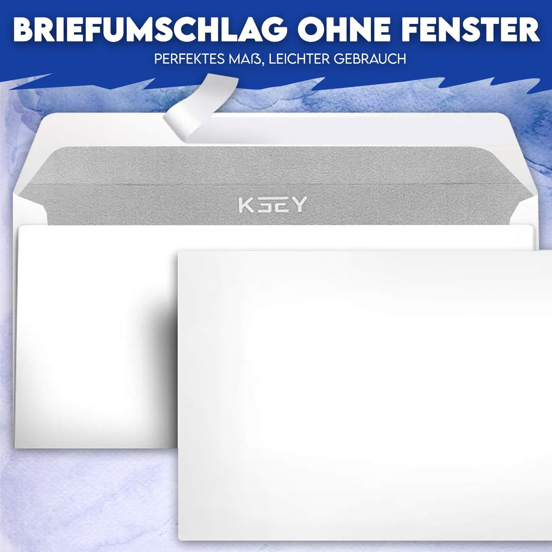1000 Briefumschläge ohne Fenster DIN Lang, 110 mm x 220 mm, 80g/m² Papier, weisse Briefumschläge mit