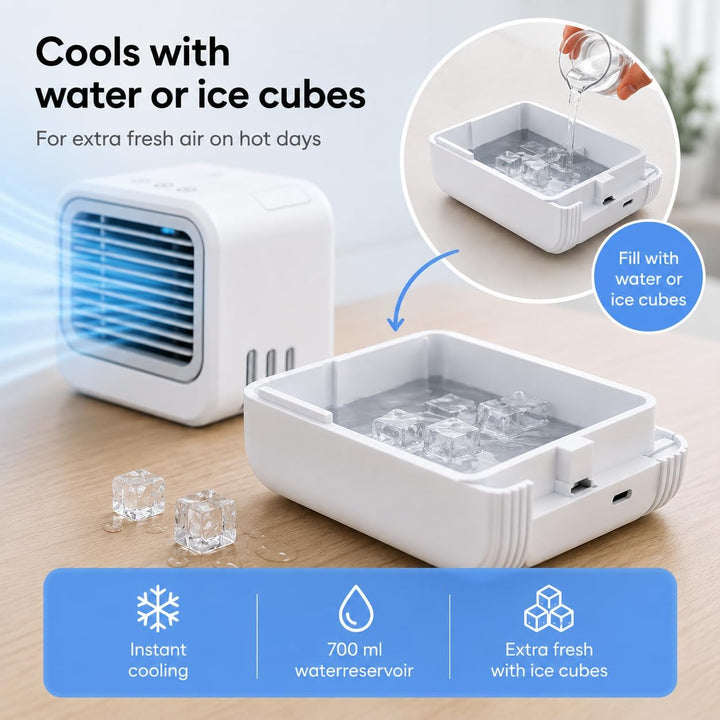 Silvergear® Mobile Klimaanlage | Mini Luftkühler | Kühlt mit Wasser oder Eiswürfeln | 3 Gebläsestufe