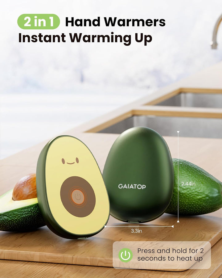 Gaiatop Handwärmer Elektrisch, 4000mAh Avocados Geformt Elektrischer Taschenwärmer mit 𝟐𝐏𝐜𝐬 USB-Kabe