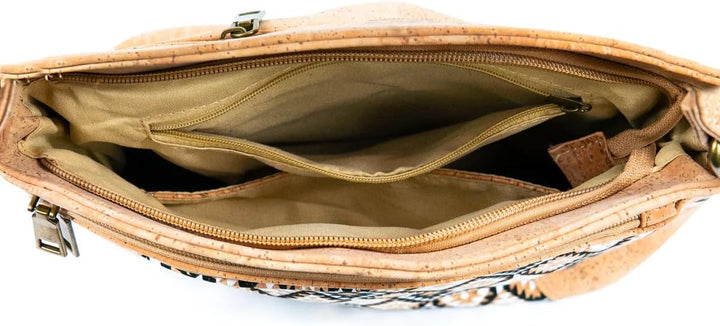 DeCarbonize Crossbody Handtasche aus Kork Veganleder Nachhaltig Damen Umhängetasche 3-Zip Blümchen W