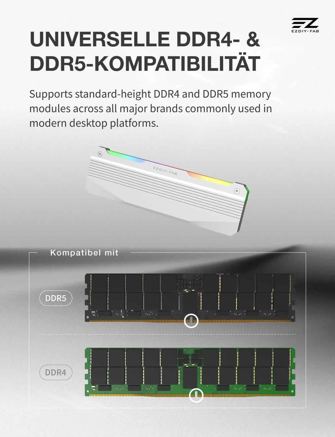 EZDIY-FAB RH01 ARGB RAM-Kühlkörper, RGB Memory Heat Spreader für DDR5 DDR4, Aluminium-RAM-Kühler mit