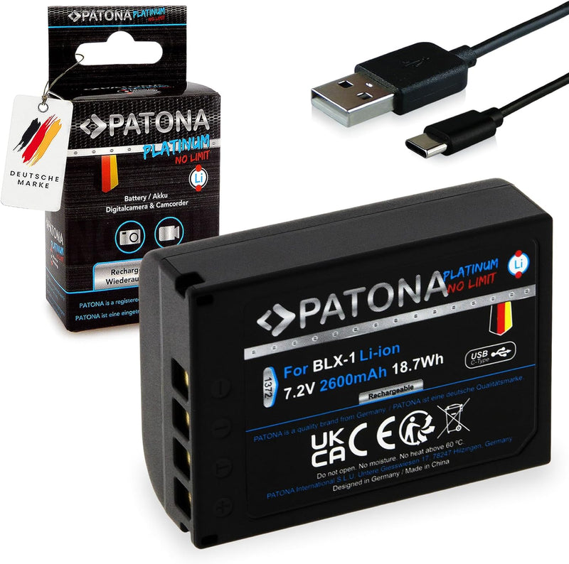 PATONA 1372 Platinum BLX-1 USB Akku (2400mAh) mit direkt USB Eingang (USB-c) - für OM-1 1x BLX1 USB,