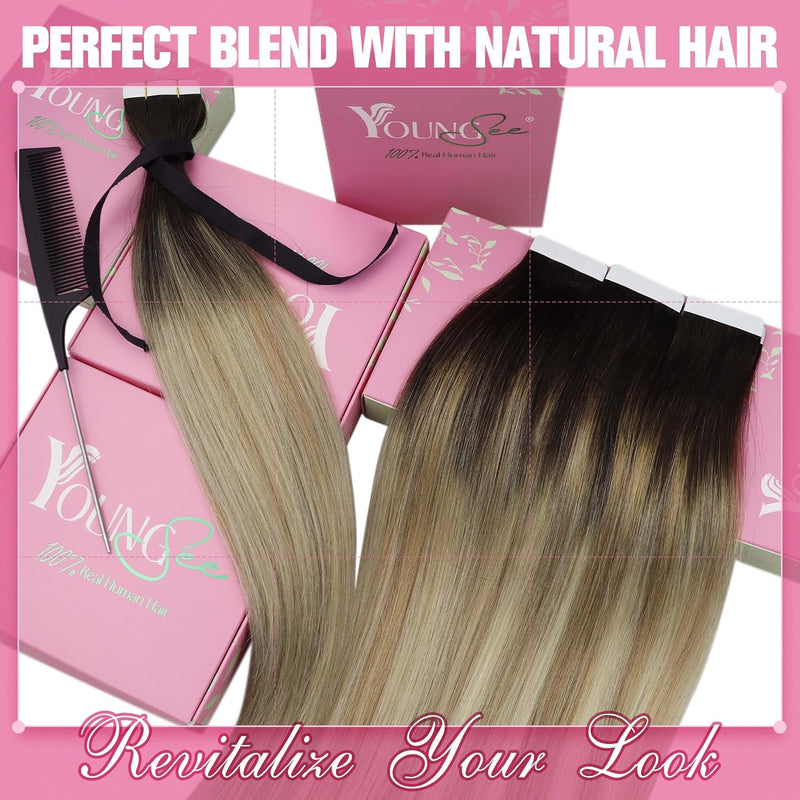 YoungSee Tape in Extensions Echthaar Braun Echthaar Extensions Tape Balayage Skin Weft Tape in Exten